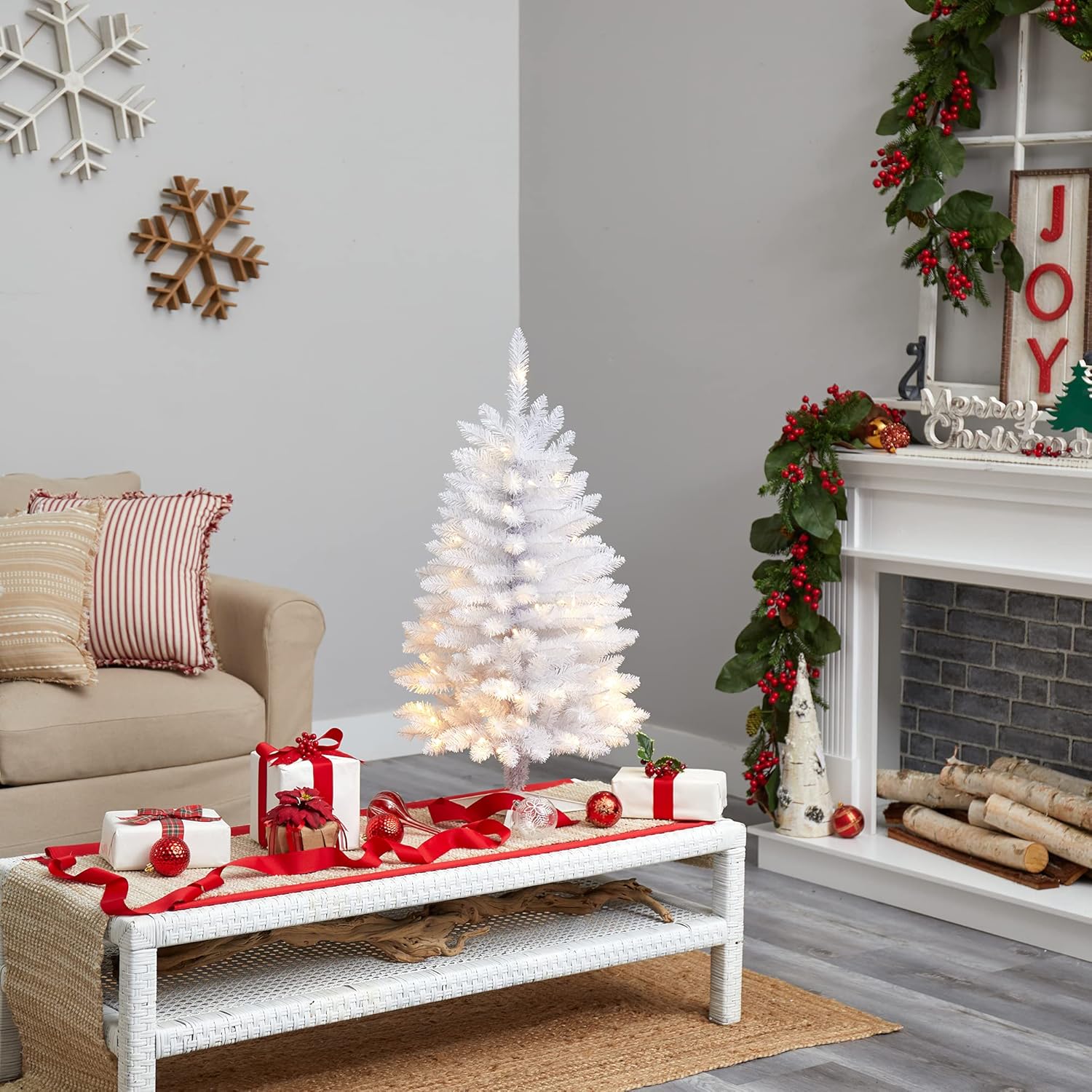 Nearly Natural 3ft. Slim White Artificial Christmas Tree with 50 Warm White LED Lights and 161 Bendable Branches