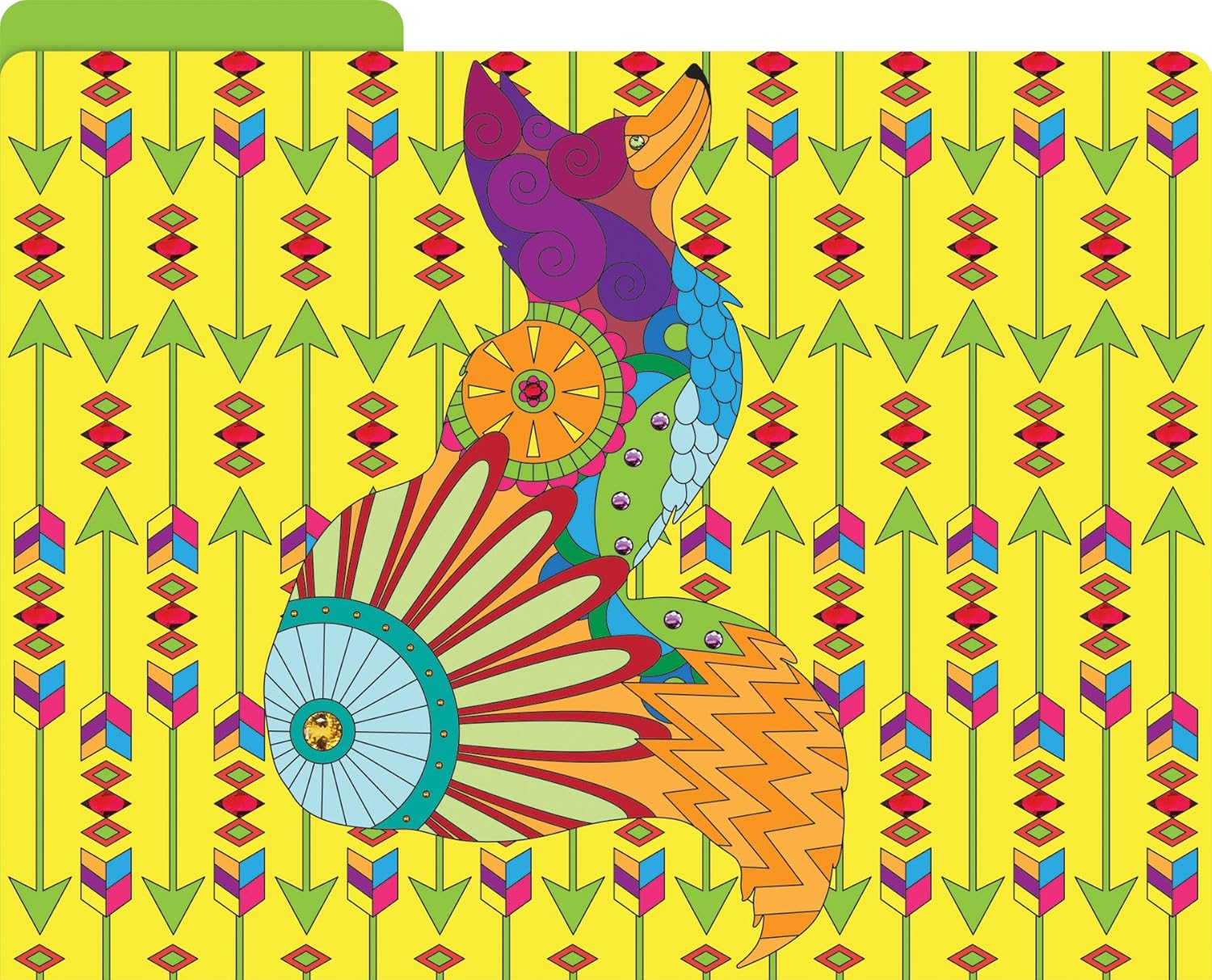 BARKER CREEK Designer File Folders Set of 12, Boho Animals, Multi-Design, Bohemian on Outside, Solid Colors on Inside