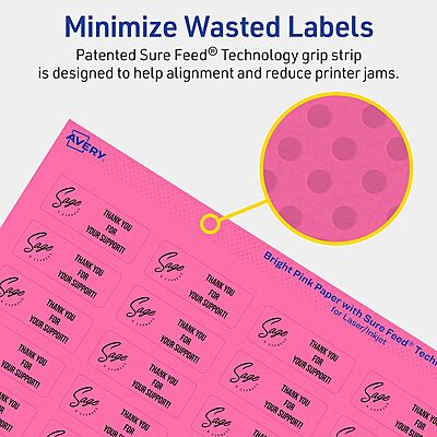 Avery Printable Rectangle Labels, Sure Feed Technology, 2/3" x 1-3/4", Bright Pink, Print-to-The-Edge, Laser/Inkjet Printable