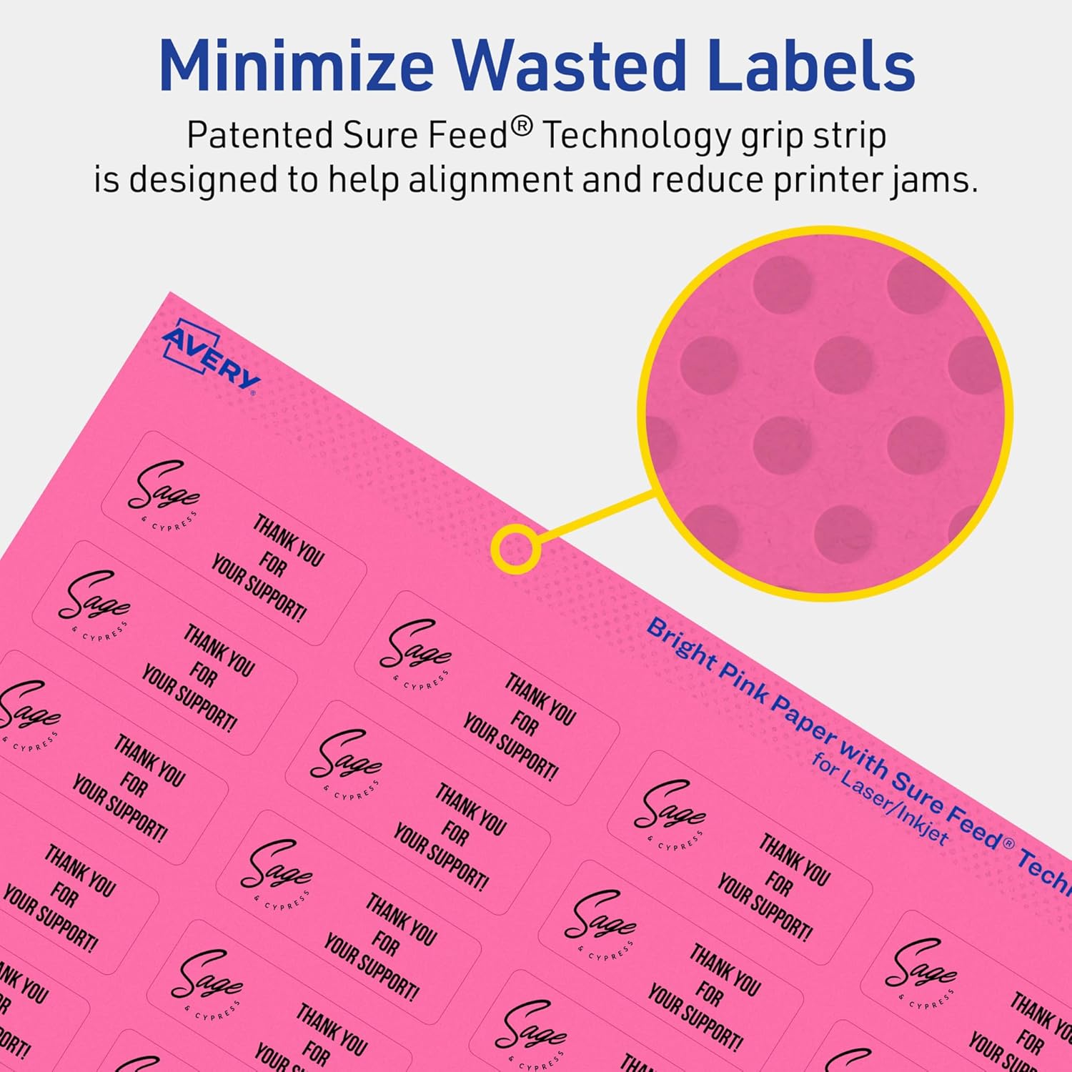 Avery Printable Rectangle Labels, Sure Feed Technology, 2/3" x 1-3/4", Bright Pink, Print-to-The-Edge, Laser/Inkjet Printable