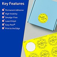 AVERY Printable Round Labels, Sure Feed Technology, 2 in Diameter, Neon Yellow, Print-to-The-Edge, Laser/Inkjet Printable