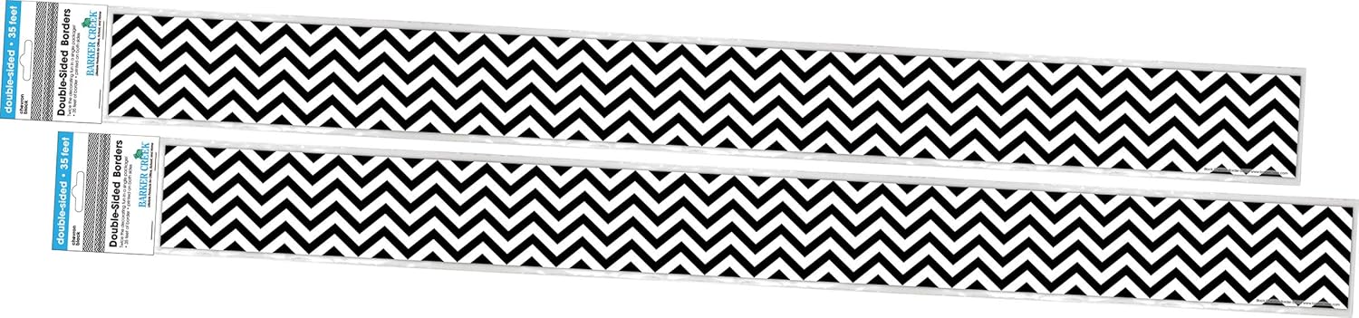 Barker Creek Double-Sided Border 2-Pack, Black Chevron, Decorate Galore with 70' of Border