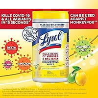 Lysol Disinfectant Wipes, Lemon and Lime Blossom, 80 Count (Pack of 3)