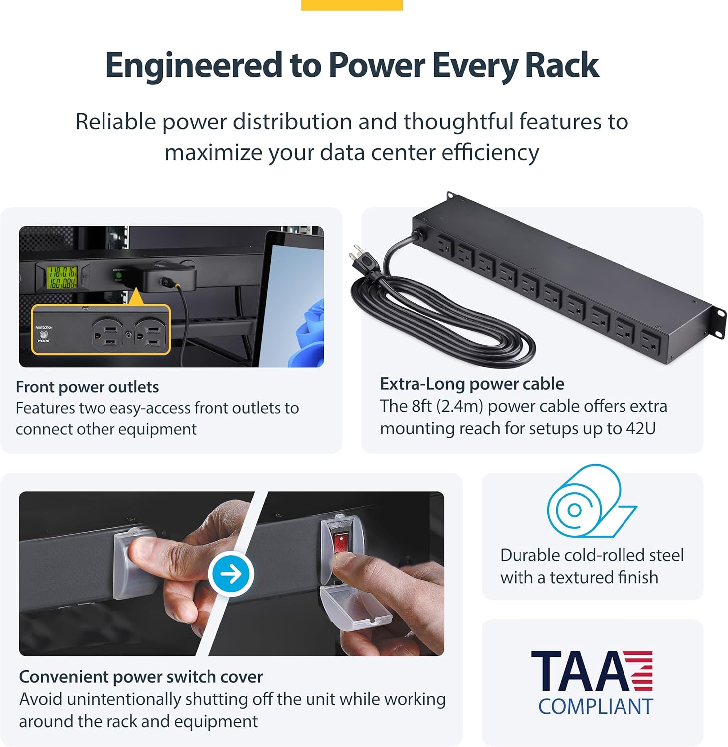 StarTech.com 1U Horizontal Rack Mount Metered PDU Server Power Strip with Surge Protector