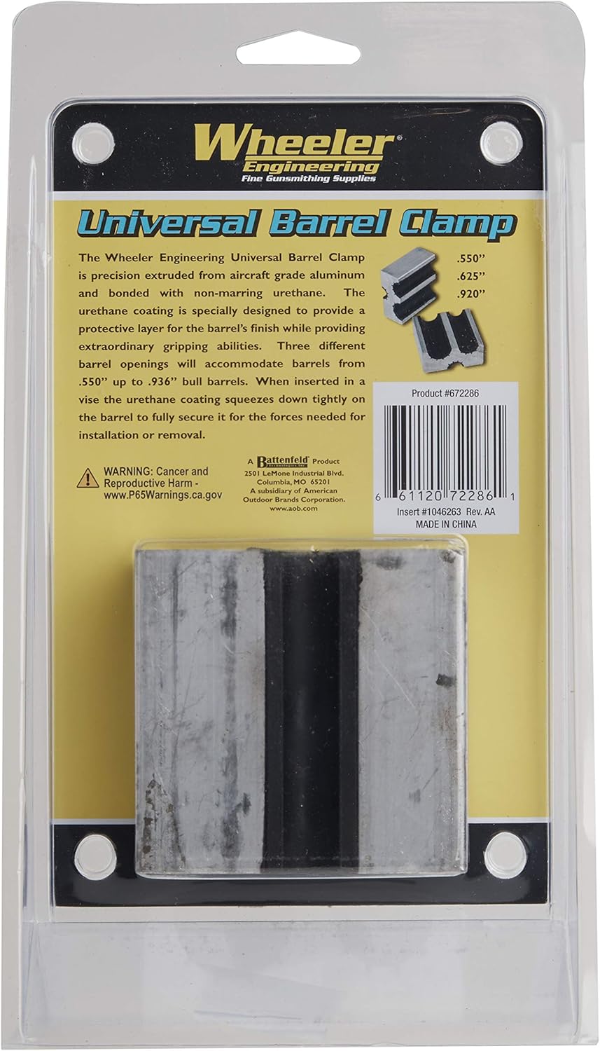 Wheeler Universal Barrel Clamp Constructed from Aircraft Grade Aluminum with Non-Marring Surface for Firearms