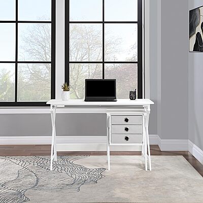 OSP Home Furnishings Olympic Utility Home Office Desk with Nesting 3-Drawer Storage Stand