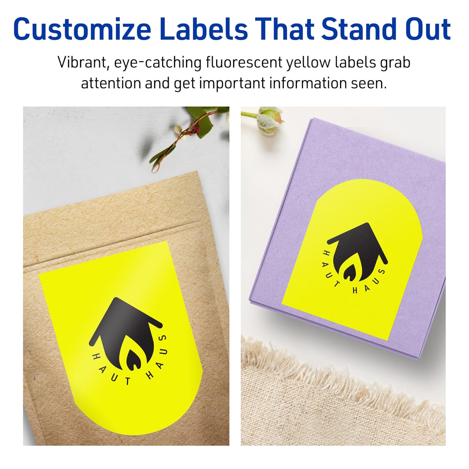 Avery Printable Arched Labels, Sure Feed Technology, 4.75" x 3.5", Neon Yellow Labels, Print-to-The-Edge