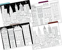 Barker Creek Designer File Folders Set of 36, Color Me! Cityscapes, Multi-Design Set, Adult Coloring Book Style, Solid Colors on Inside, Letter-Size, 1/3 Cut Tabs, 36 Folders in Set (3939)