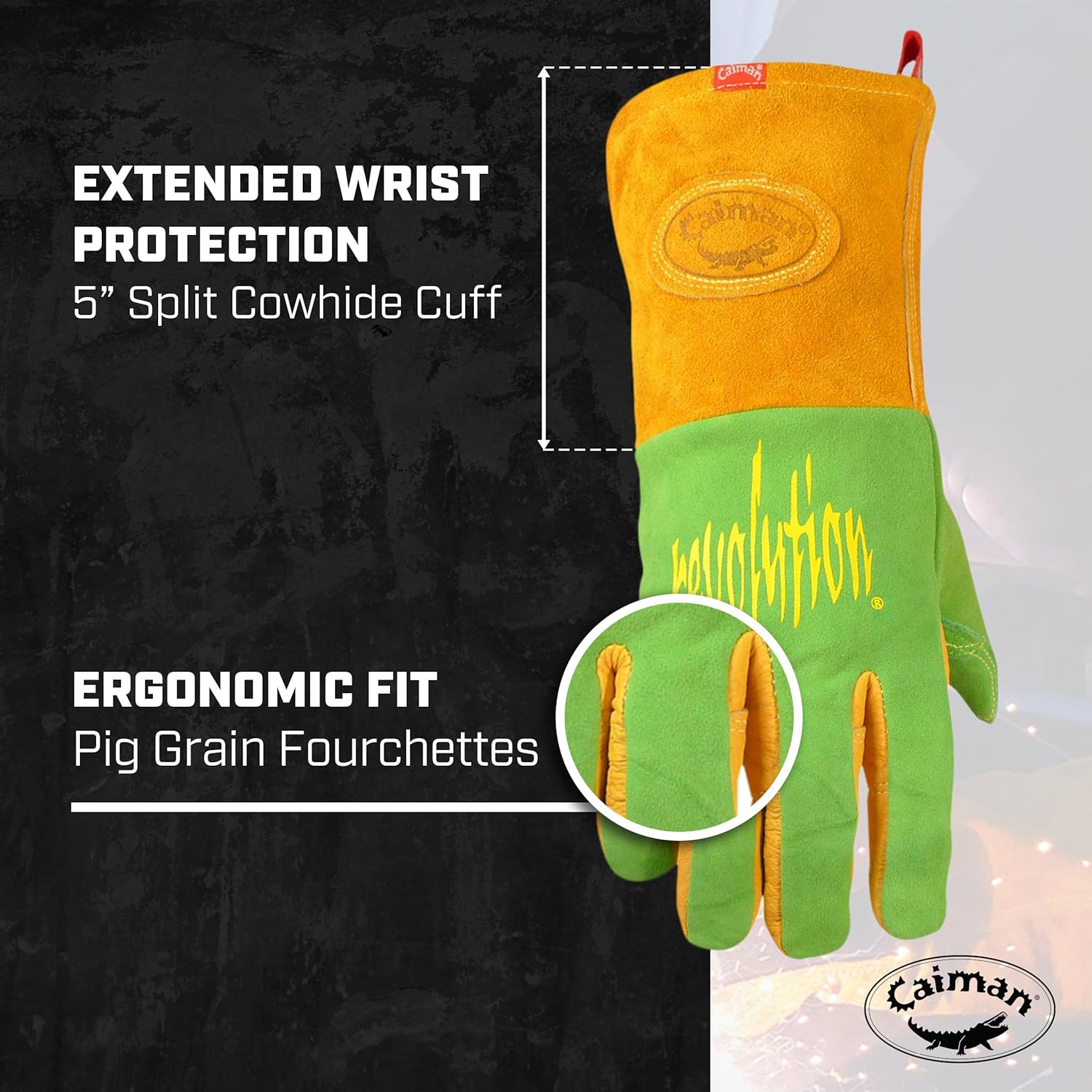 CAIMAN Premium Wasabi Green Split Deerskin MIG/Stick Welding Gloves