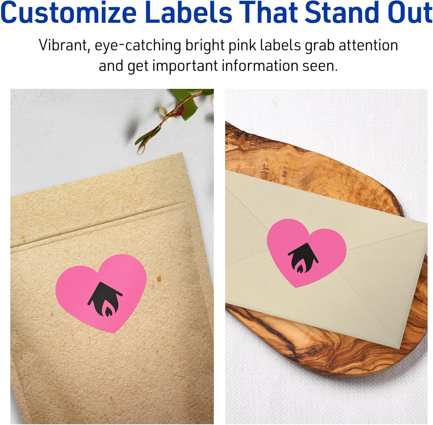 Avery Printable Heart Labels, Sure Feed Technology, 2-9/32" x 1-27/32", Bright Pink, Print-to-The-Edge