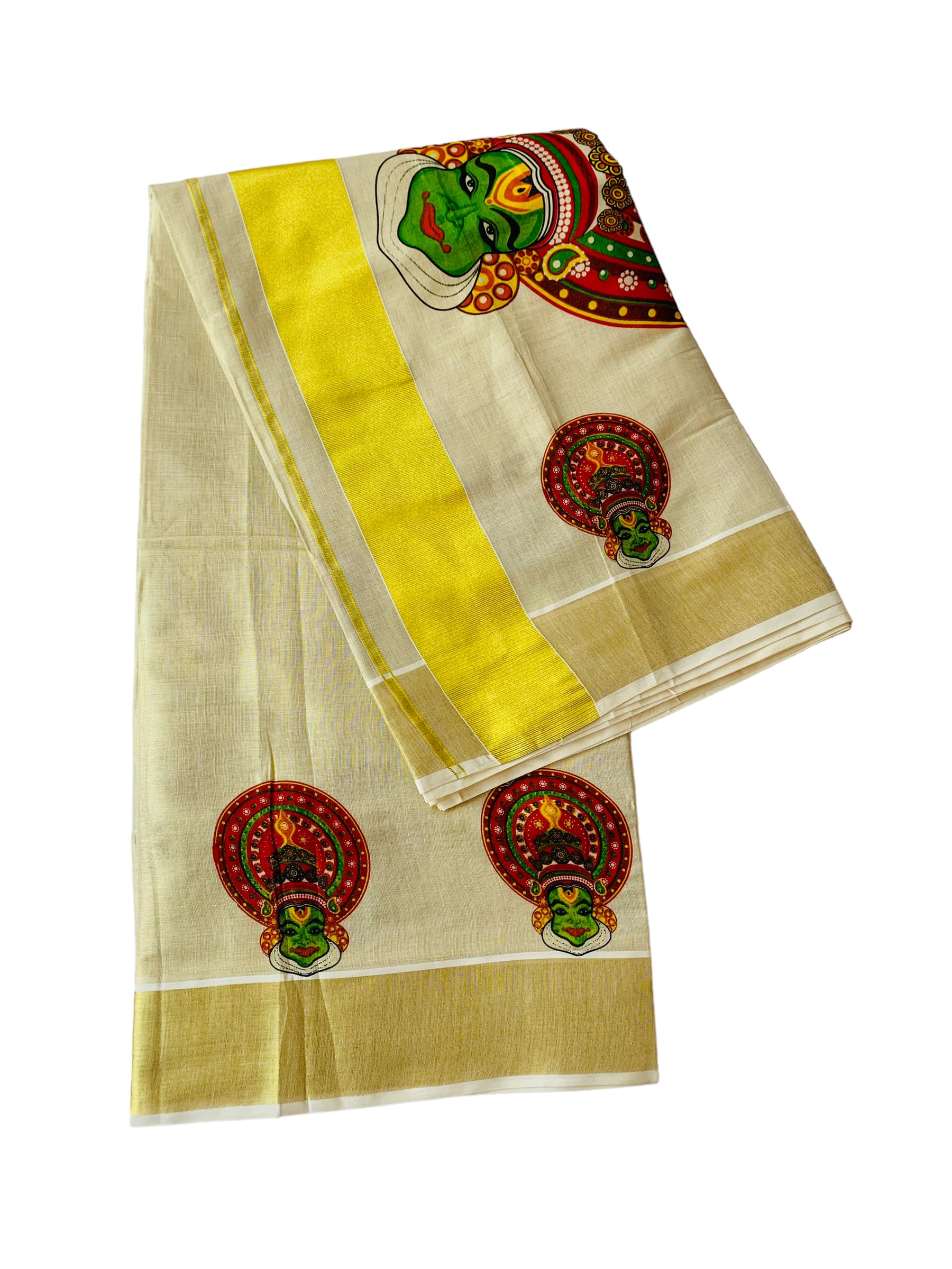 Kuthampully Kerala Sarees For Women's | Printed Onam Saree For Women | Multicolor Tissue Mural Saree | Traditional South Indian Sarees | Best Authentic Women's Zari Kasavu | EKM-612 | Pack Of 1