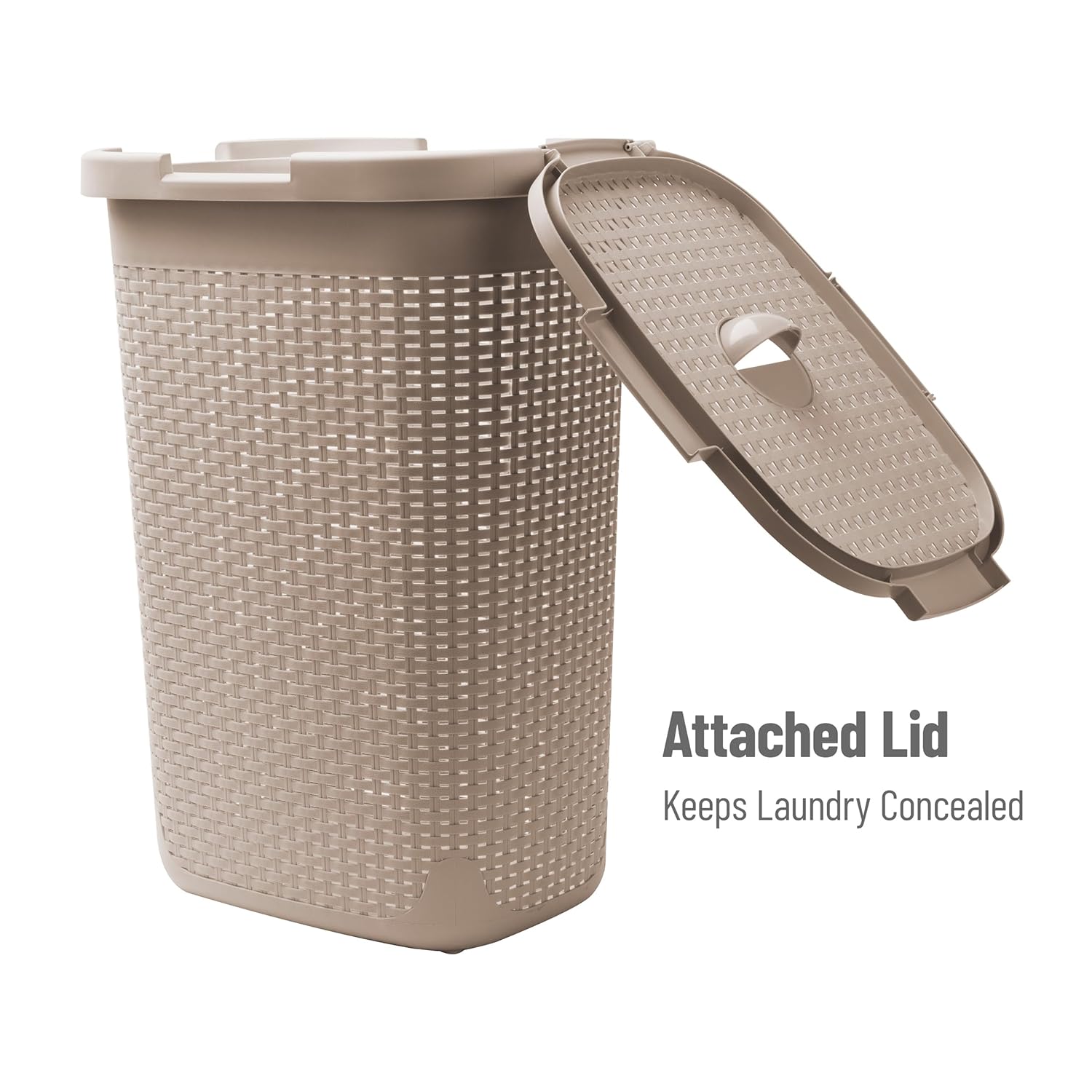 Mind Reader 60L Slim Laundry Hamper with Lid, Wicker-Style Plastic