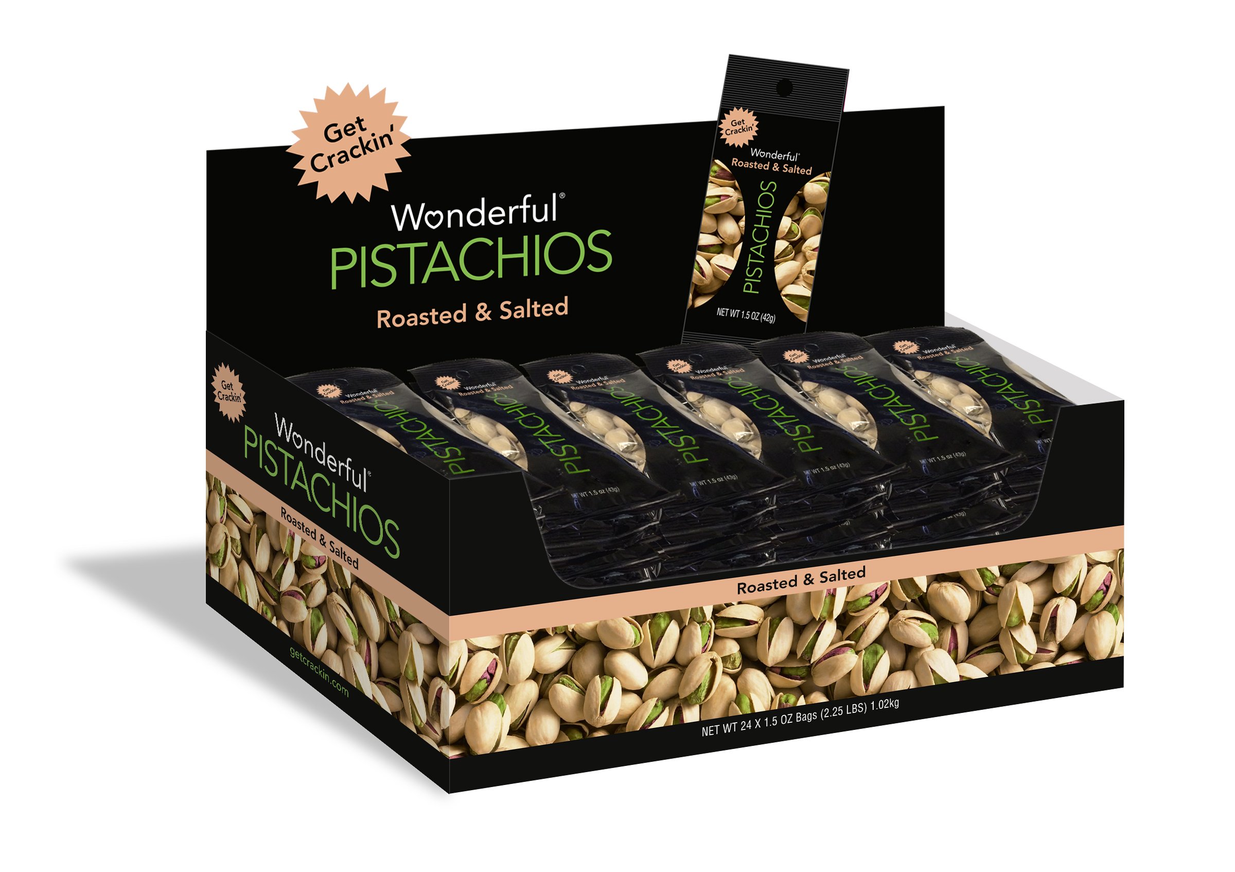 Wonderful Roasted And Salted Pistachios, 1.5 Oz, Pack Of 24 Bags