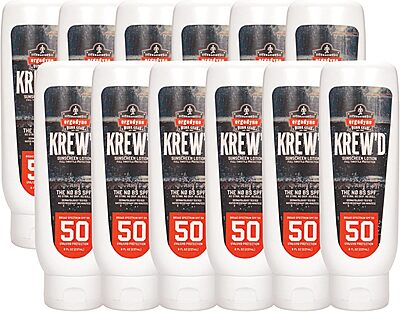 Ergodyne KREW'D 6351 Sunscreen Lotion, Broad Spectrum, SPF 50, 8 oz, 12-Pack