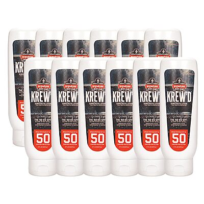 Ergodyne KREW'D 6351 Sunscreen Lotion, Broad Spectrum, SPF 50, 8 oz, 12-Pack