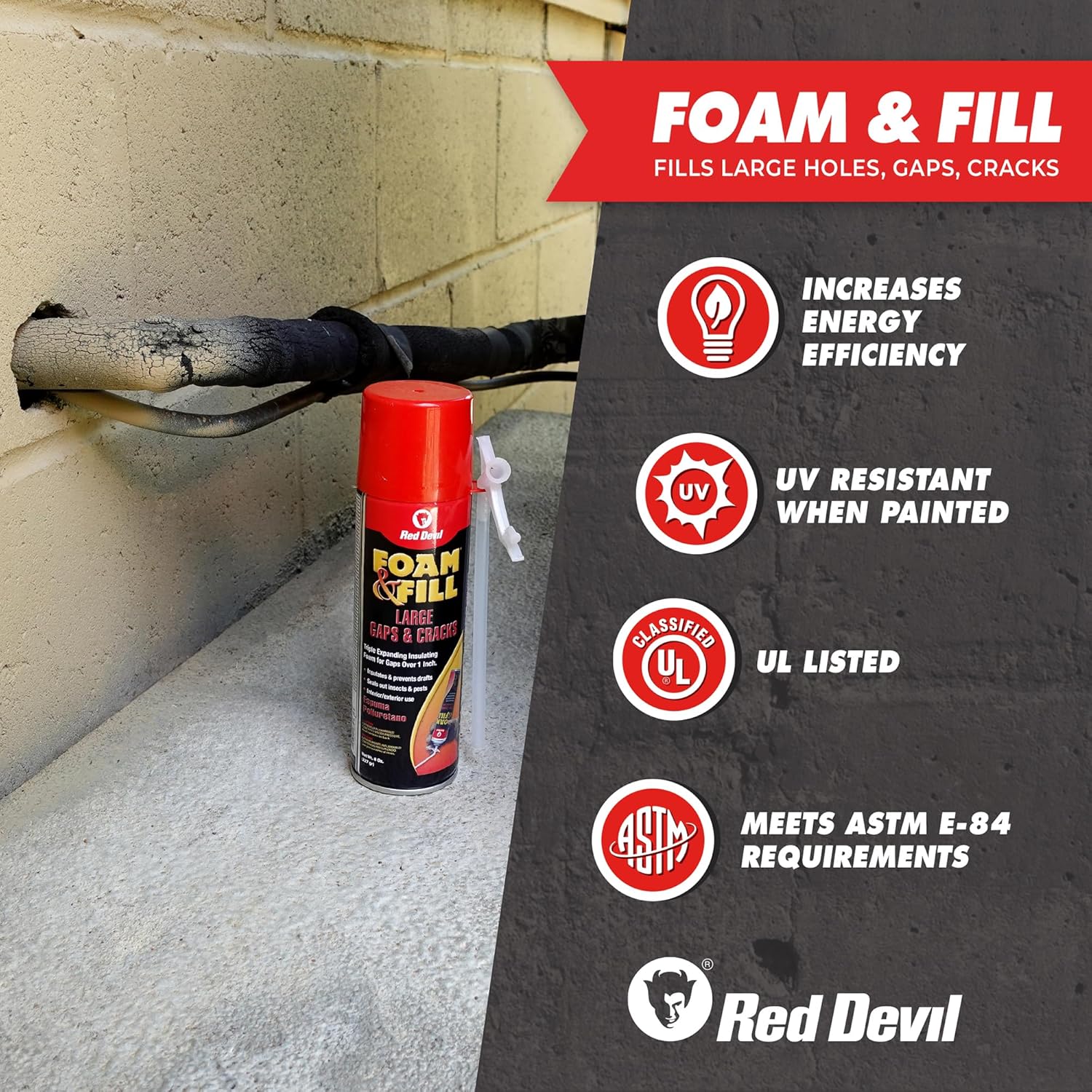 Red Devil 0909 Spray Foam, Fill Large Gaps & Cracks Expanding Insulation Polyurethane Foam Sealant, 12 Oz, Off White
