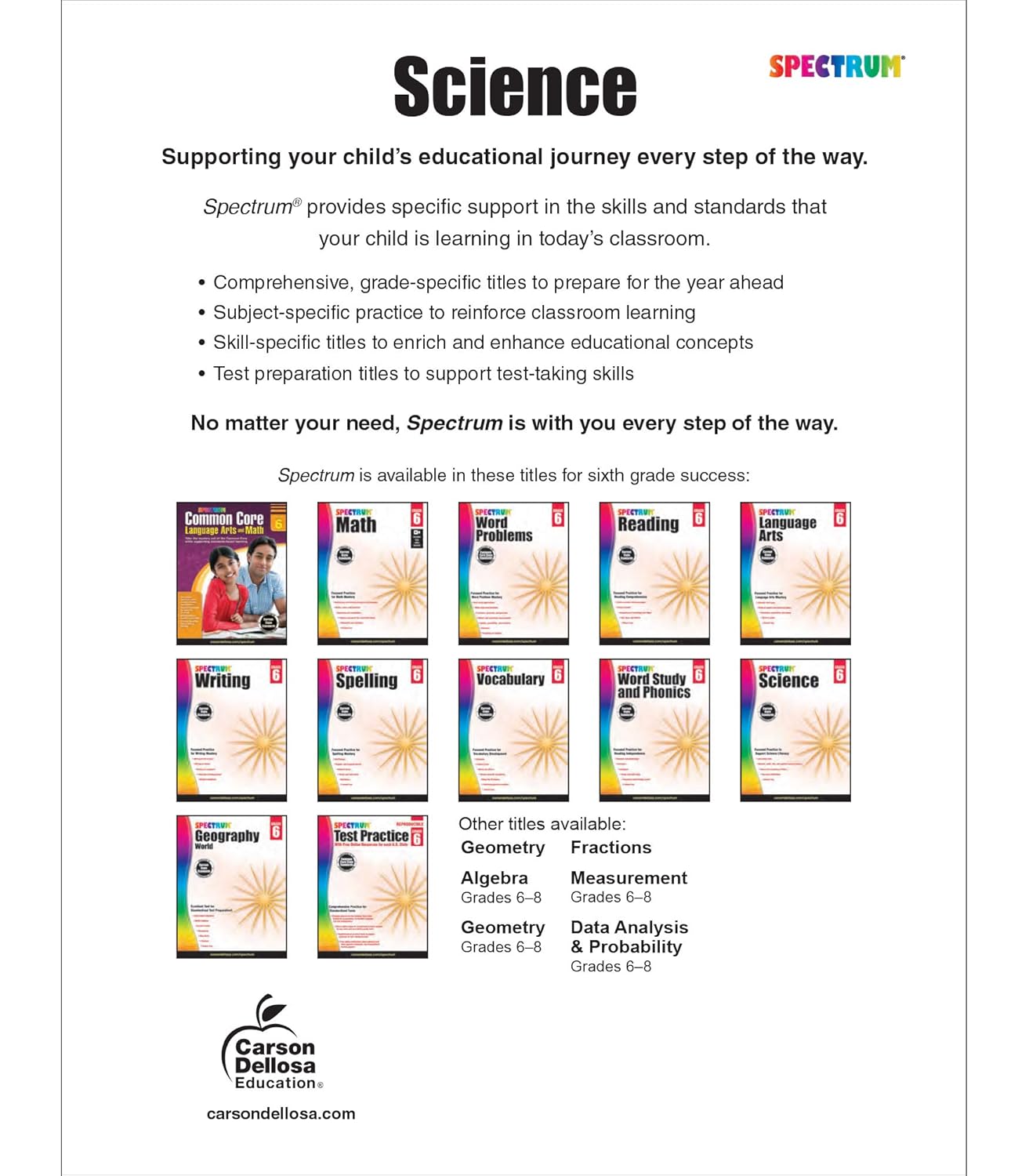 Carson-Dellosa Spectrum Science Workbook, Grade 6