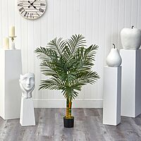 Nearly Natural Golden Cane Palm 48inH Artificial Plant With Planter, 48inH x 16inW x 16inD, Green/Black