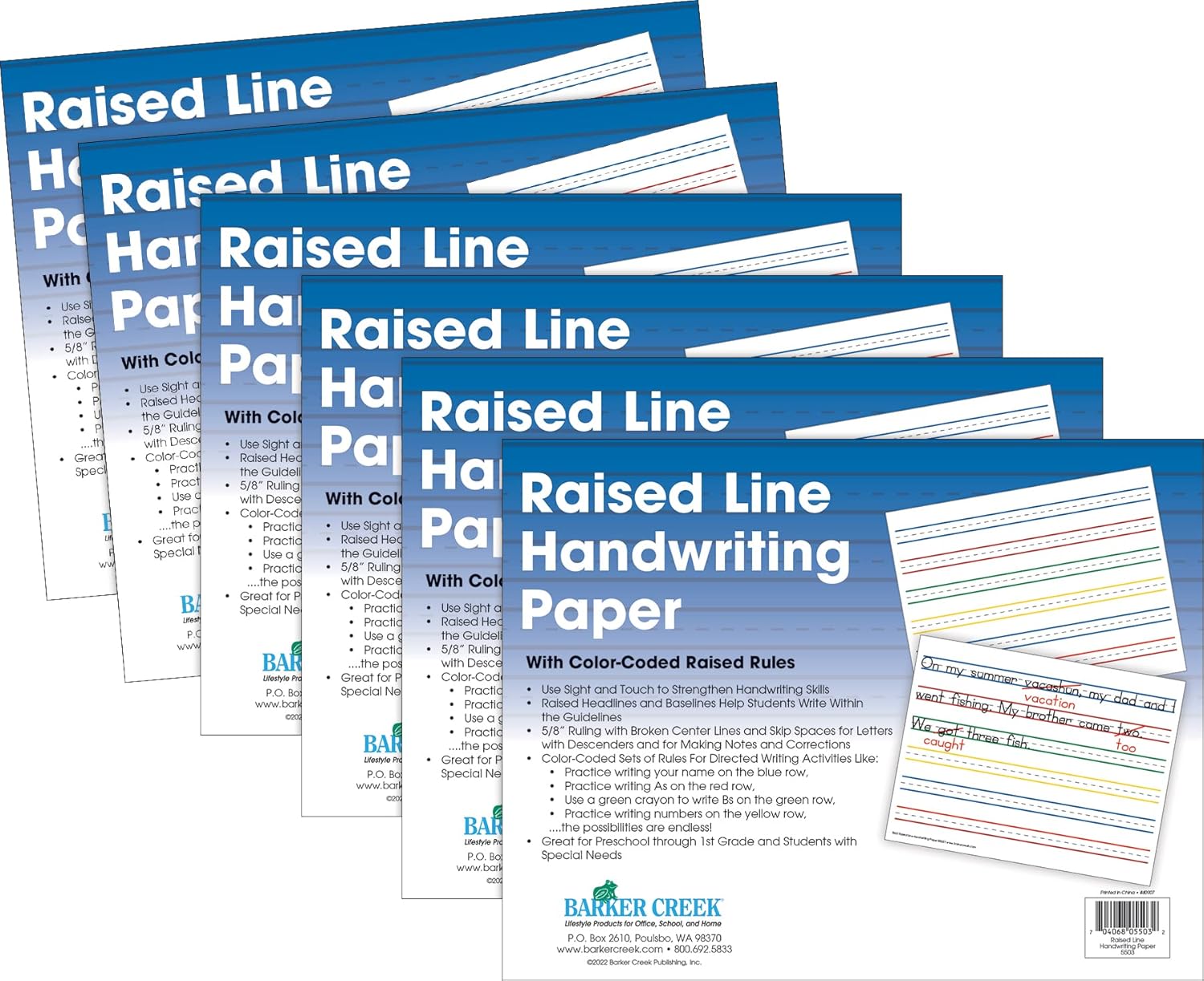Barker Creek Raised Line Handwriting Paper with Color-Coded Raised Rules, 8.5 x 11