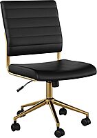 Martha Stewart Ivy Armless Swivel Task Chair in Faux Leather with Polished Brass Frame