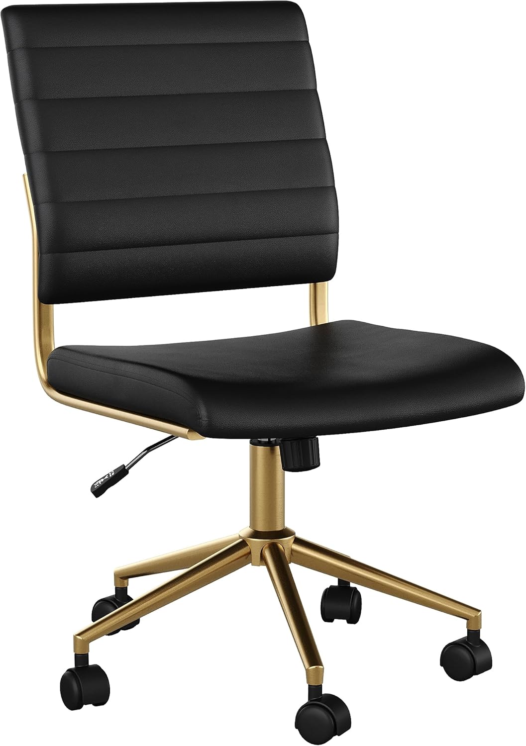 Martha Stewart Ivy Armless Swivel Task Chair in Faux Leather with Polished Brass Frame