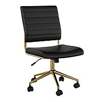 Martha Stewart Ivy Armless Swivel Task Chair in Faux Leather with Polished Brass Frame