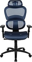 Flash Furniture LO Ergonomic Mesh Office Chair with 2-to-1 Synchro-Tilt, Adjustable Headrest, Lumbar Support - Arms in Blue