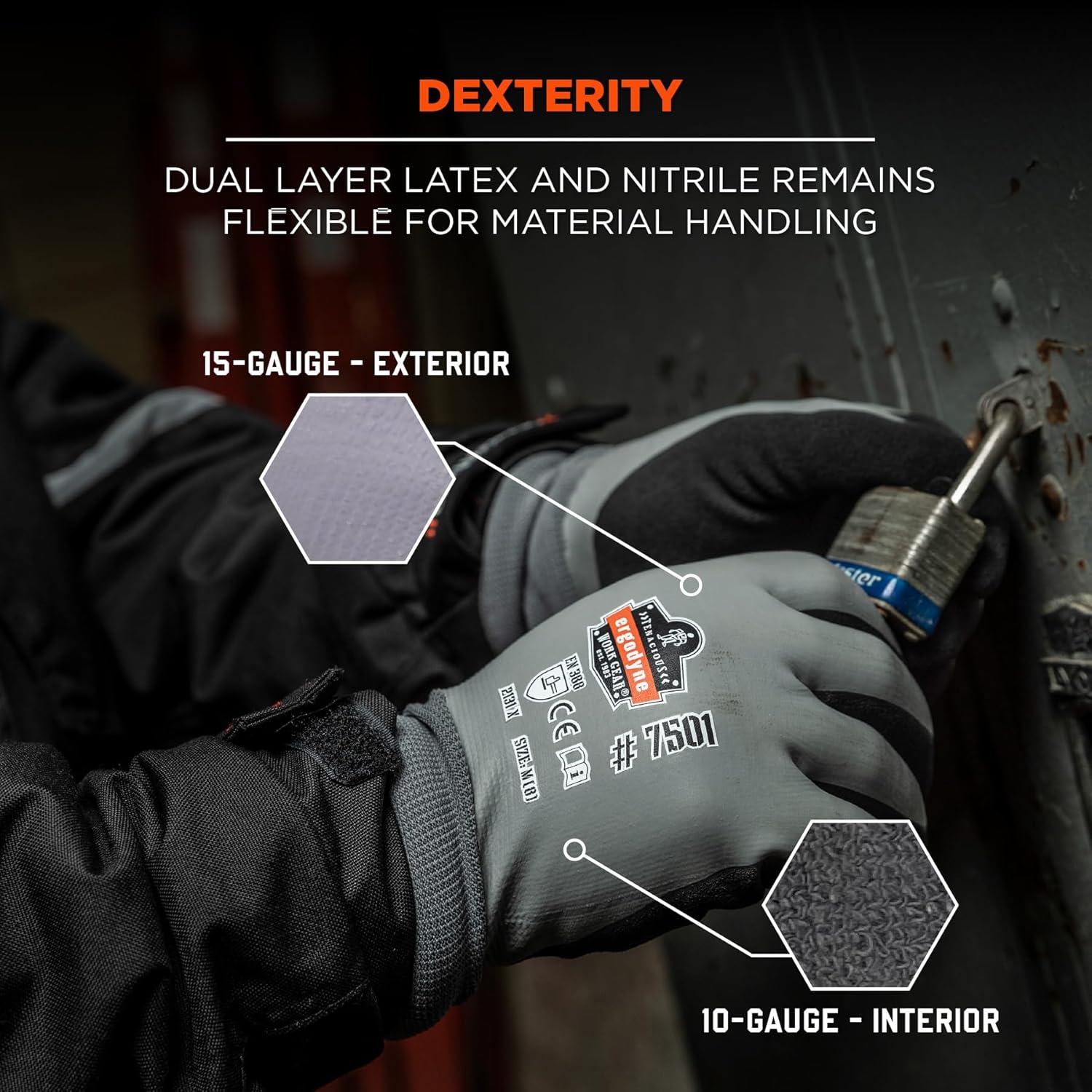 Ergodyne ProFlex 7501 Coated Waterproof Winter Work Gloves, Sandy Nitrile Coated Palms, Thermal Fleece Lining