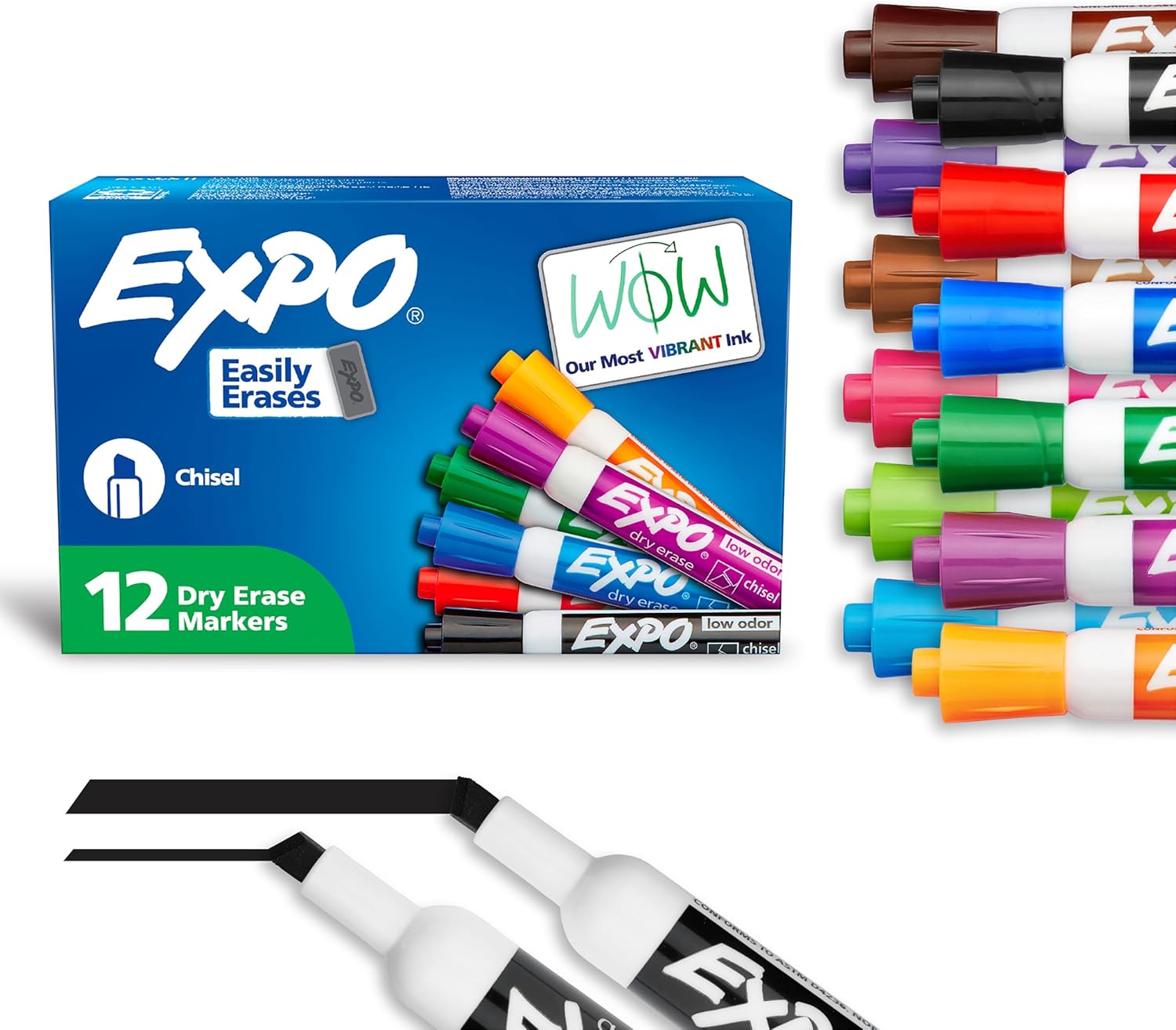 EXPO Dry Erase Markers, Low-Odor Ink, Chisel Tip