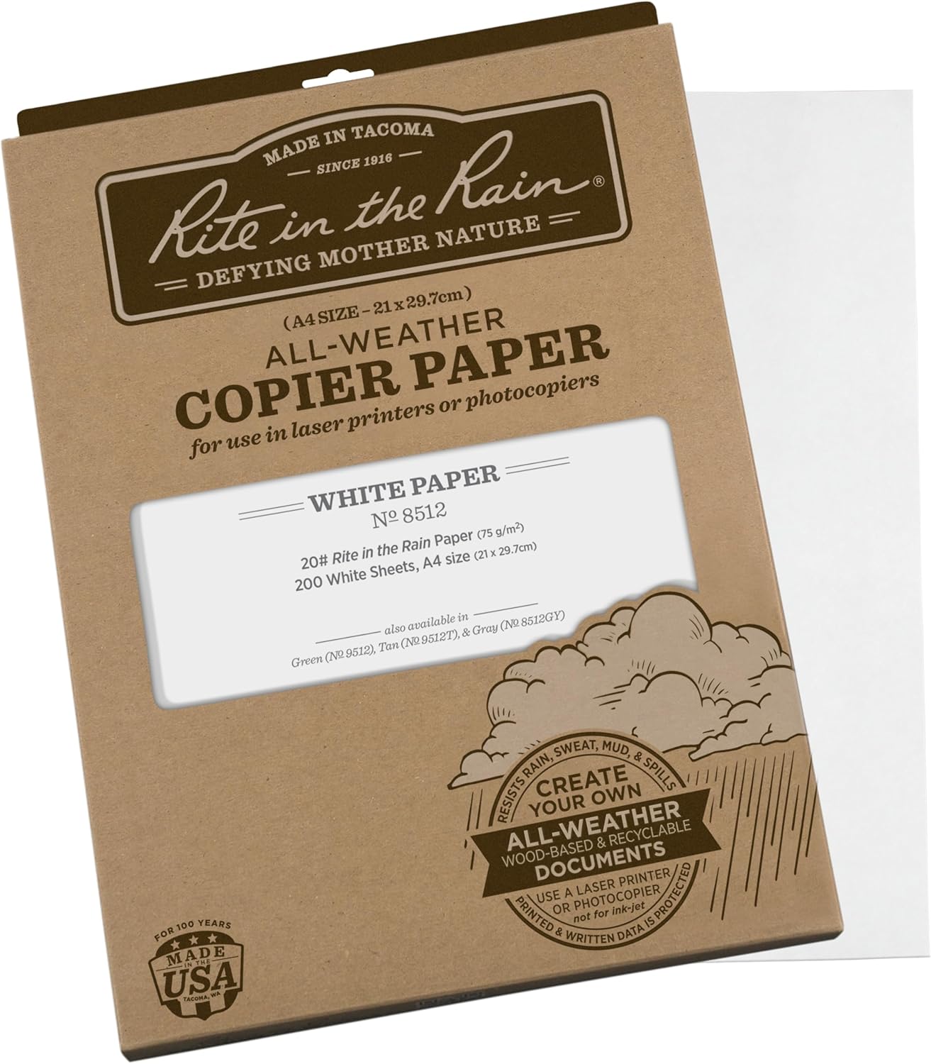 RITE IN THE RAIN All-Weather Copier/Printer Paper, 20 lb, 84 Brightness