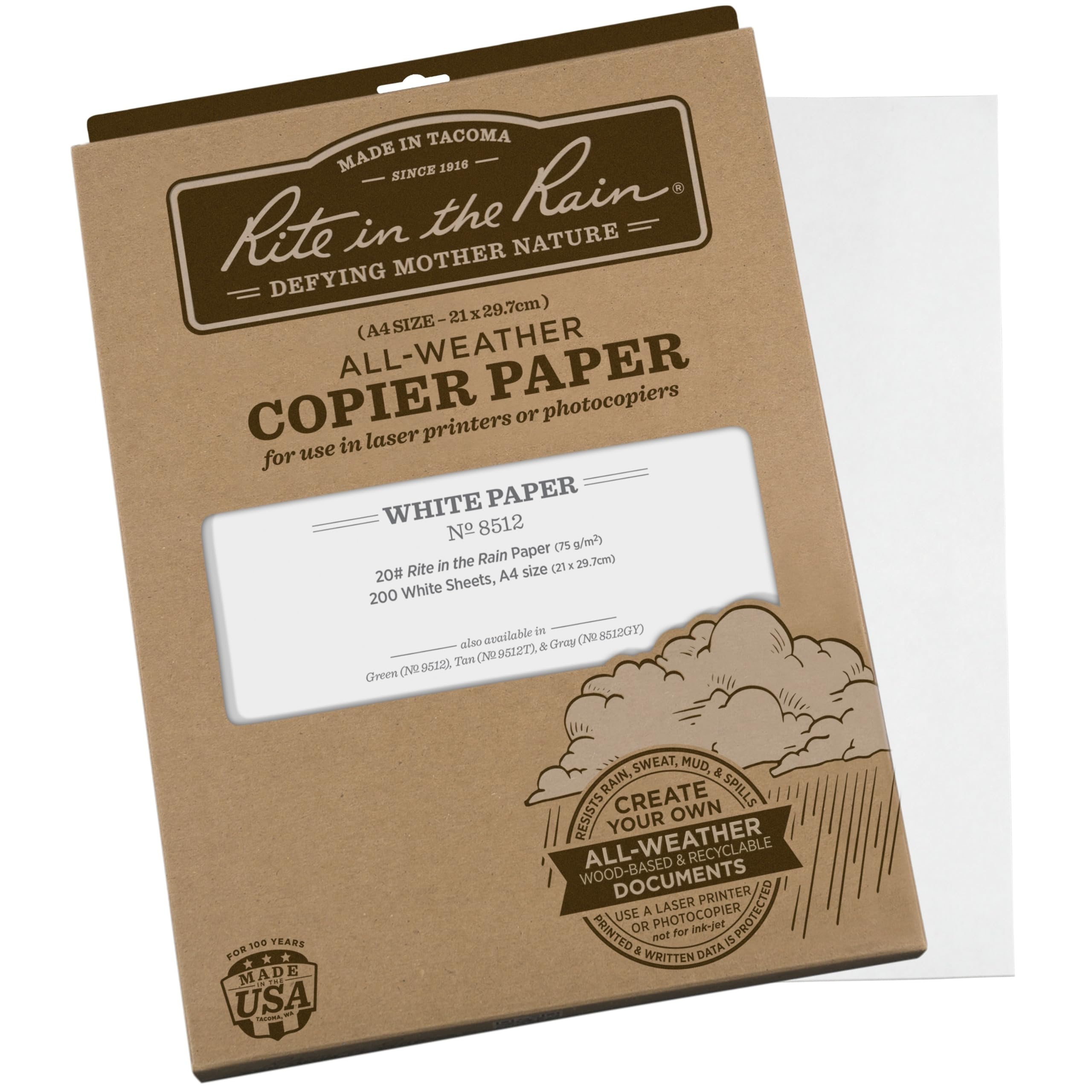RITE IN THE RAIN All-Weather Copier/Printer Paper, 20 lb, 84 Brightness