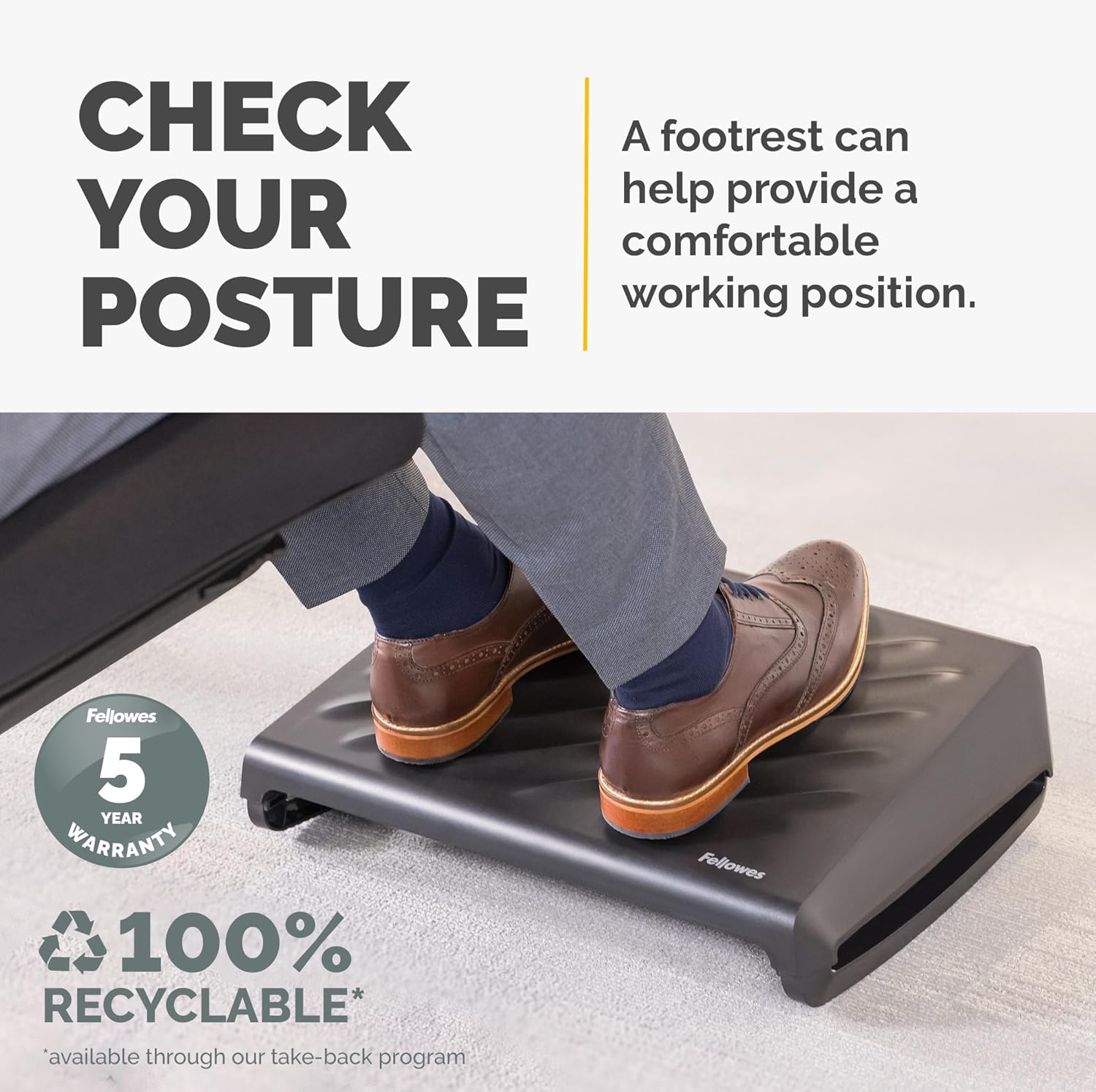 Fellowes Breyta Ergonomic Adjustable Foot Rest Black Ergonomic Footrest Breyta Black