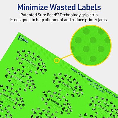 Avery Printable Oval Labels, Sure Feed Technology, 1" x 2", Neon Green Labels, Print-to-The-Edge, Laser/Inkjet Printable