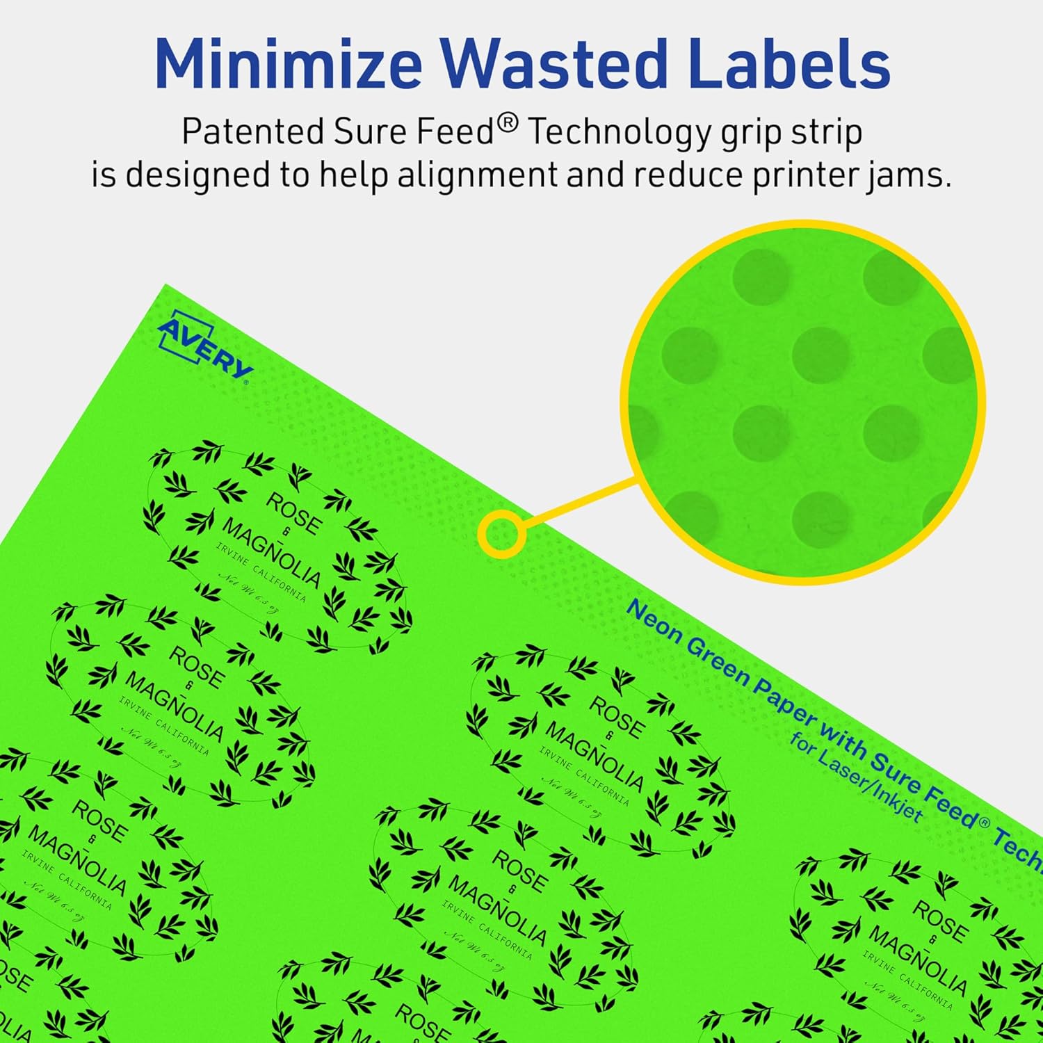 Avery Printable Oval Labels, Sure Feed Technology, 1" x 2", Neon Green Labels, Print-to-The-Edge, Laser/Inkjet Printable