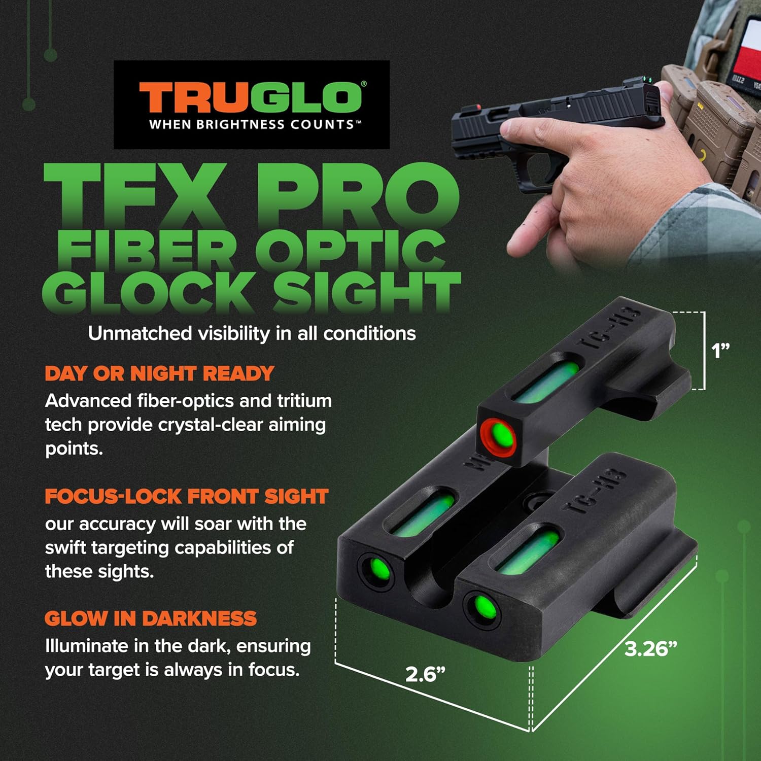 TRUGLO TFX PRO Handgun Night Sights Tritium and Fiber Optic