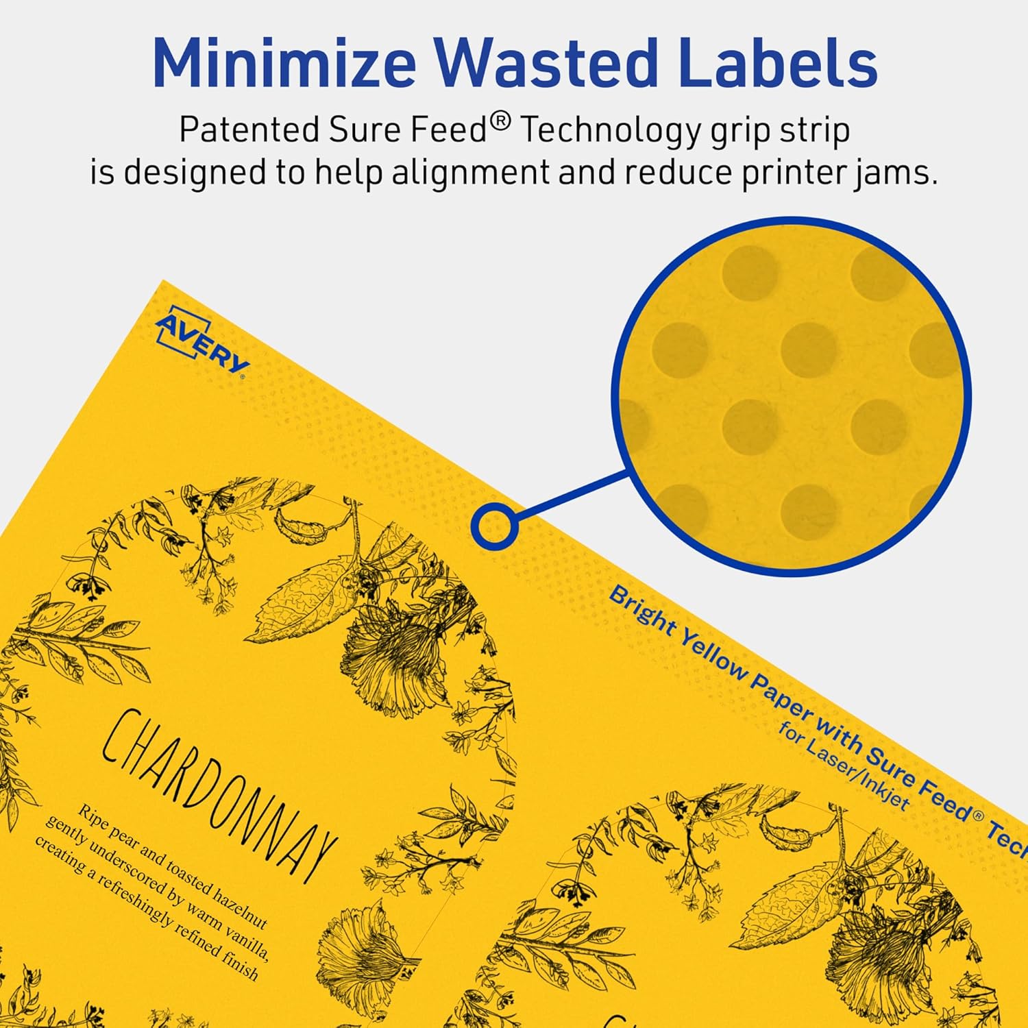 Avery Printable Arched Labels, Sure Feed Technology, 4-3/4" x 3-1/2", Bright Yellow Labels, Print-to-The-Edge