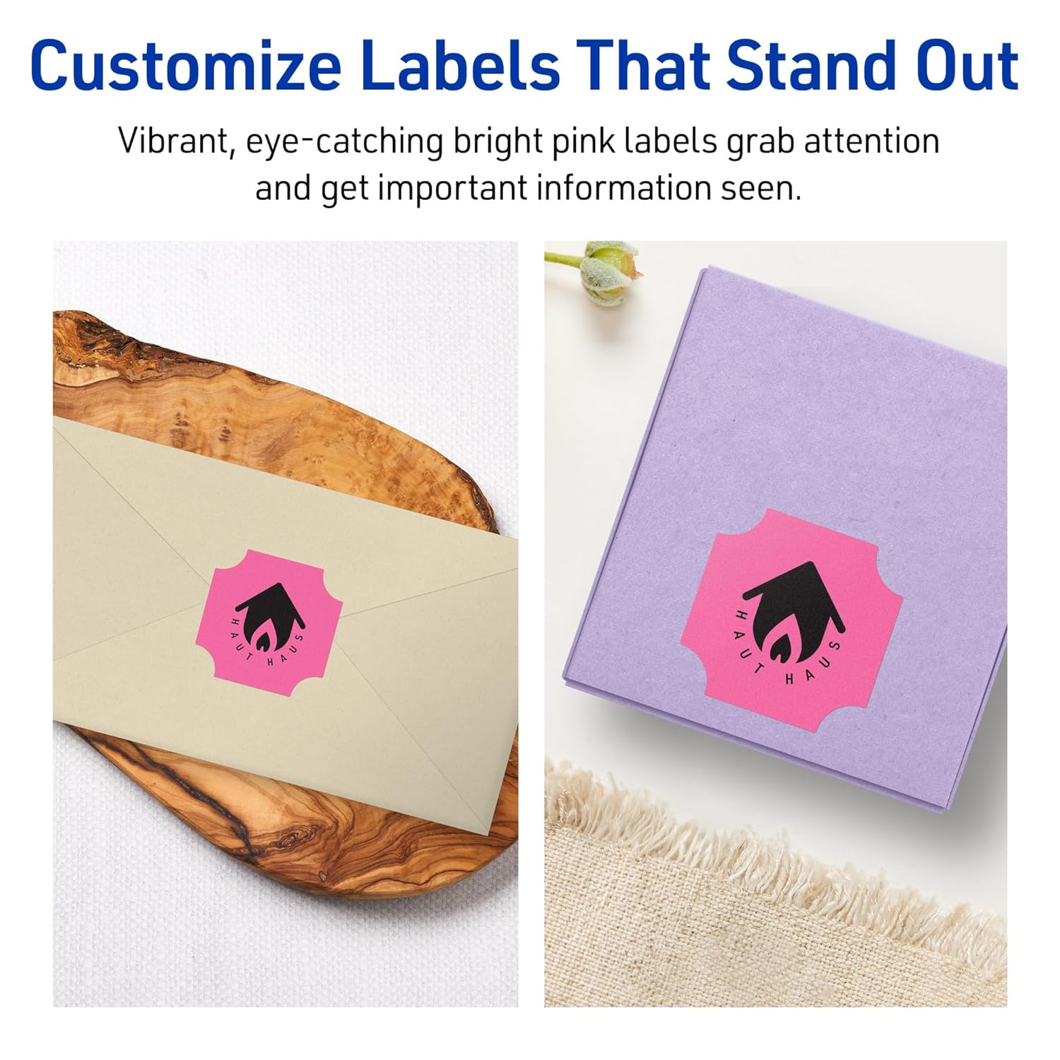 AVERY Printable Square Scalloped Labels, Sure Feed Technology, 1-5/8" x 1-5/8", Bright Pink, Print-to-Edge, Laser/Inkjet