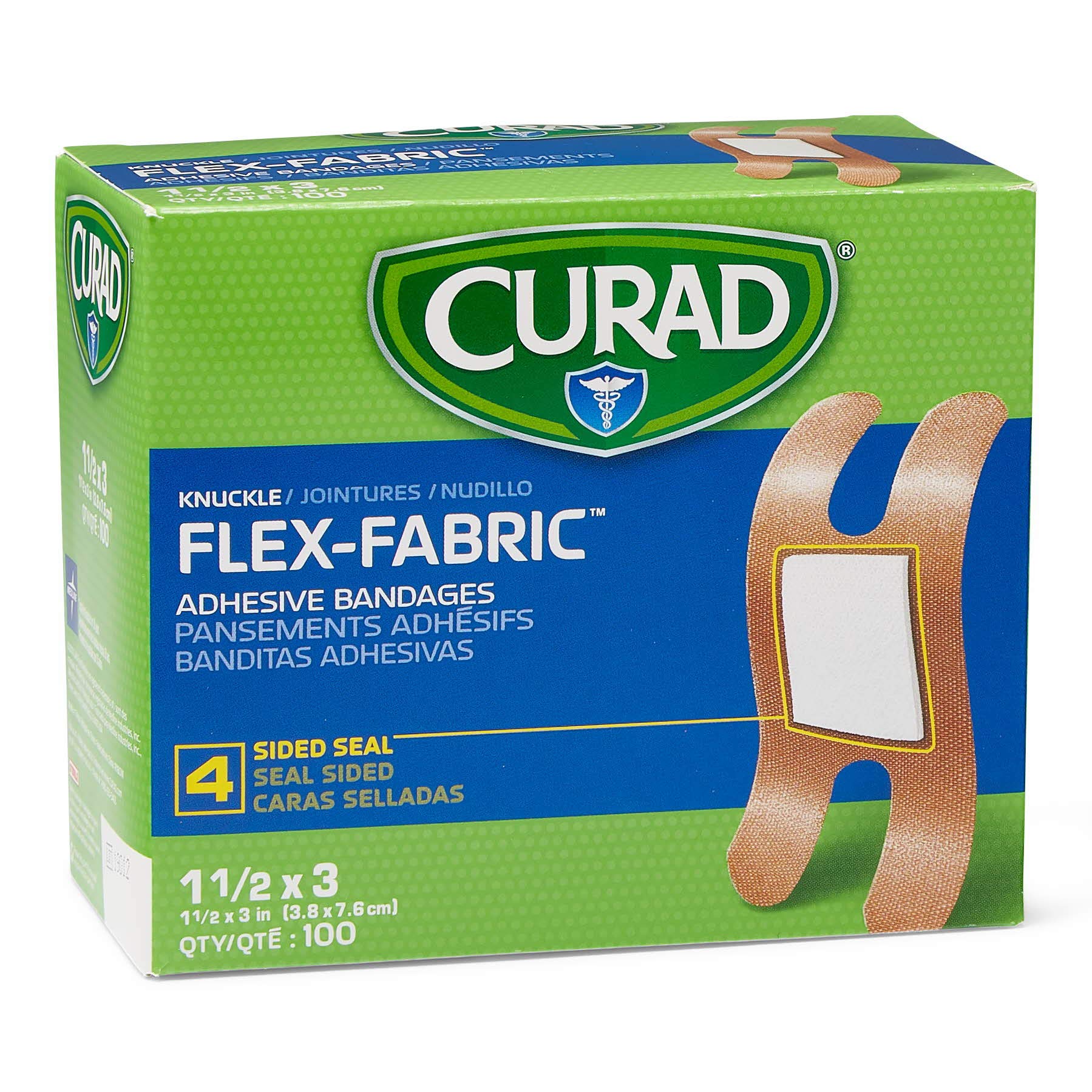 CURAD Flex-Fabric Adhesive Knuckle Bandages, 1.5 x 3 in, 100 Count