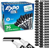 EXPO Dry Erase Markers Chisel Tip Black Low-Odor Perfect for Whiteboards Non-Porous Surfaces & Home Offices (Pack of 1 36 Count Total) 36 Count (Pack of 1)