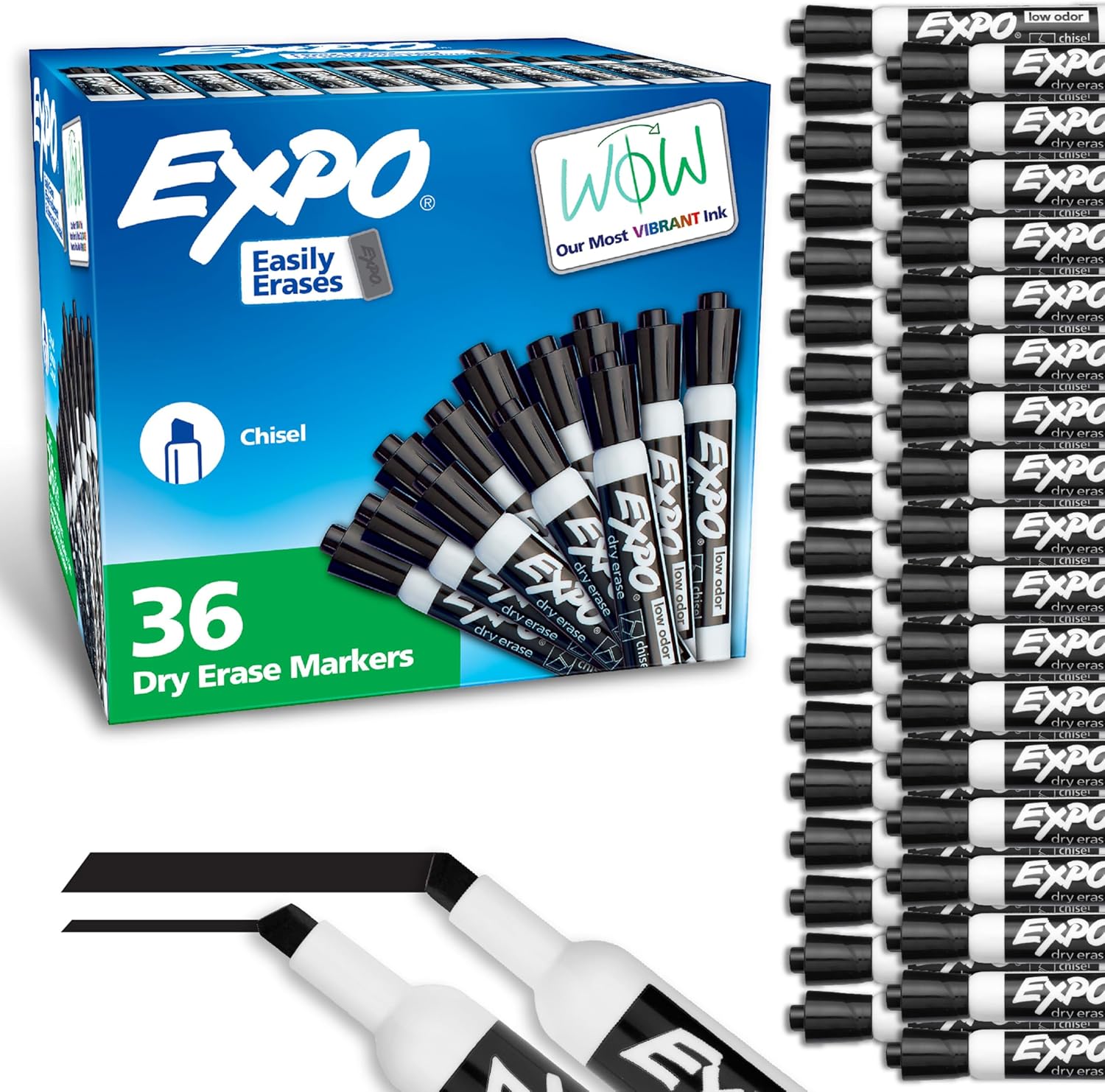 EXPO Dry Erase Markers Chisel Tip Black Low-Odor Perfect for Whiteboards Non-Porous Surfaces & Home Offices (Pack of 1 36