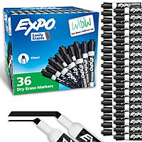 EXPO Dry Erase Markers Chisel Tip Black Low-Odor Perfect for Whiteboards Non-Porous Surfaces & Home Offices (Pack of 1 36 Count Total) 36 Count (Pack of 1)