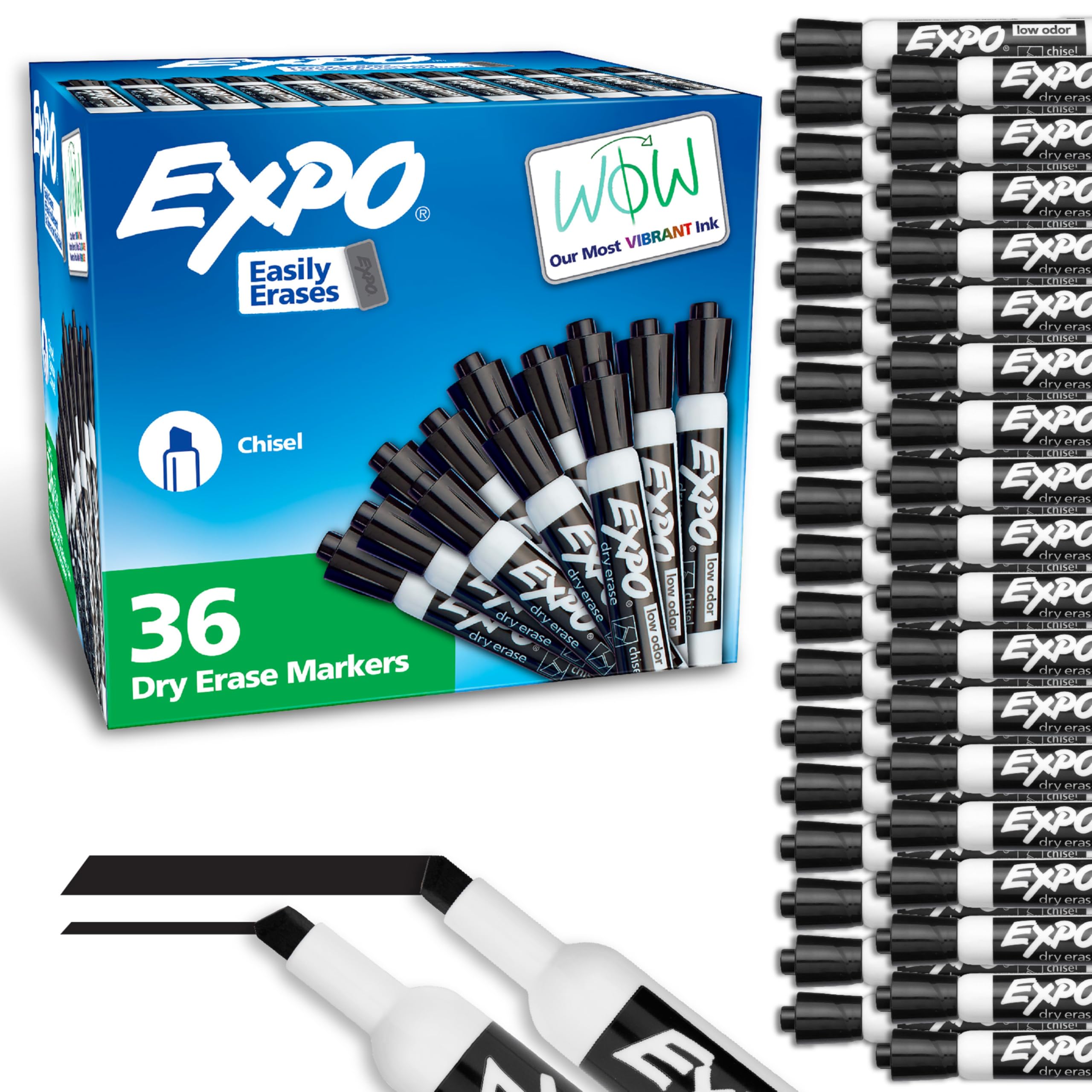 EXPO Dry Erase Markers Chisel Tip Black Low-Odor Perfect for Whiteboards Non-Porous Surfaces & Home Offices (Pack of 1 36