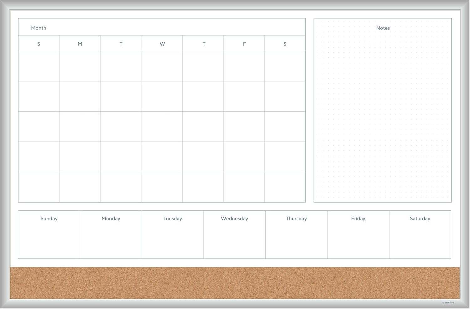 U Brands Magnetic Dry Erase 4-in-1 Calendar Board, Silver Aluminum Frame