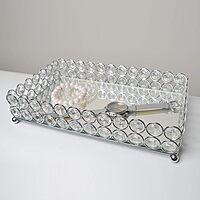 Elegant Designs HG1010-CHR Elipse Crystal Decorative Mirrored Jewelry or Makeup Cosmetic Perfume Vanity Organizer Tray, Chrome (Pack of 3) 10.5" x 6.3" x 2.3" (Pack of 3)