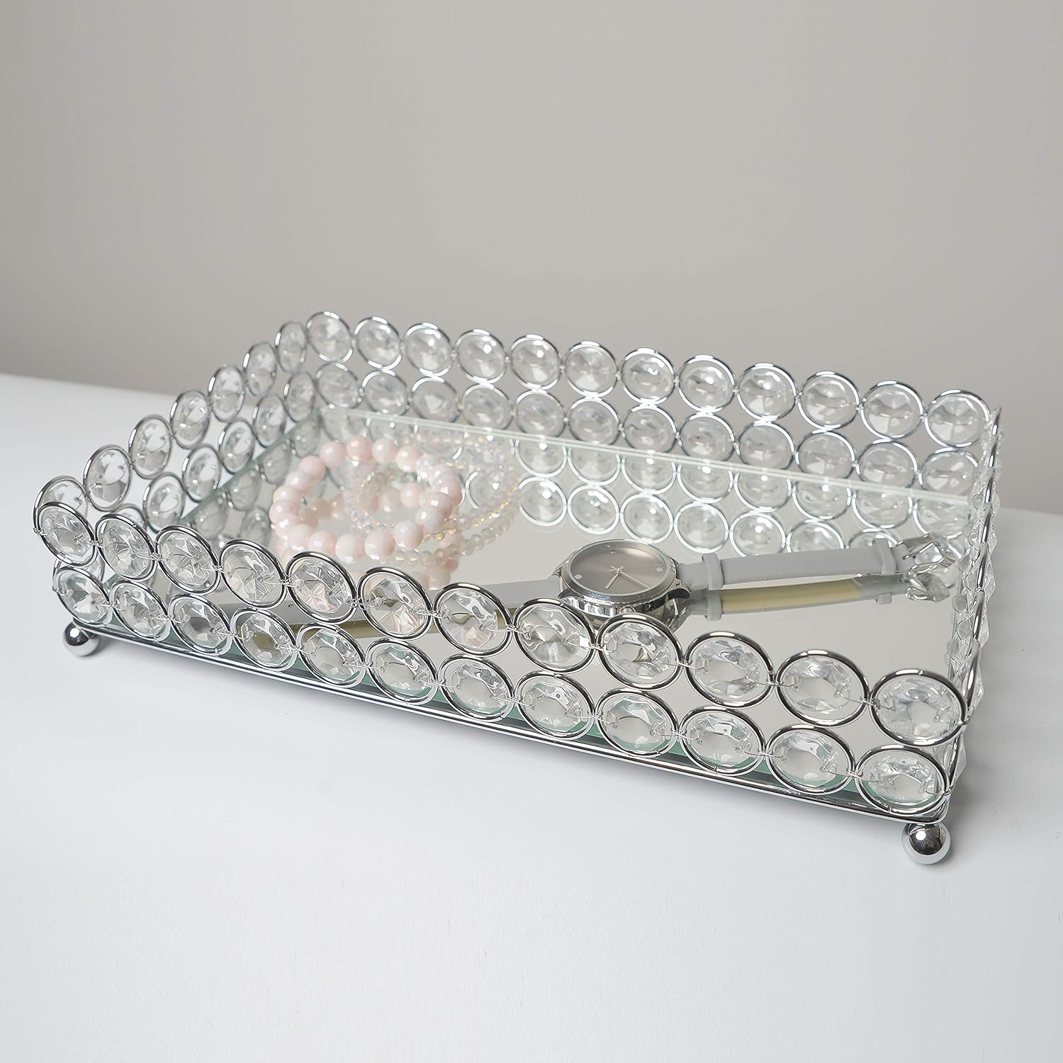 Elegant Designs HG1010-CHR Elipse Crystal Decorative Mirrored Jewelry or Makeup Cosmetic Perfume Vanity Organizer Tray