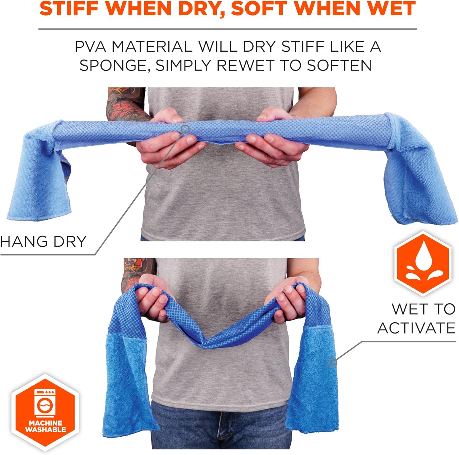 Ergodyne Chill Its 6604 Cooling Towel, Long Lasting Cooling Relief, Microfiber Cleaning Cloth Ends 35.00" x 8.00"