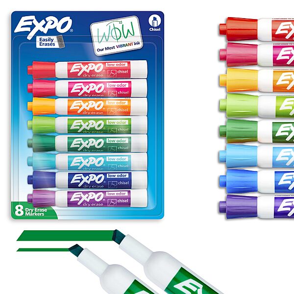 EXPO Low Odor Dry Erase Markers, Assorted Colors, Chisel Tip