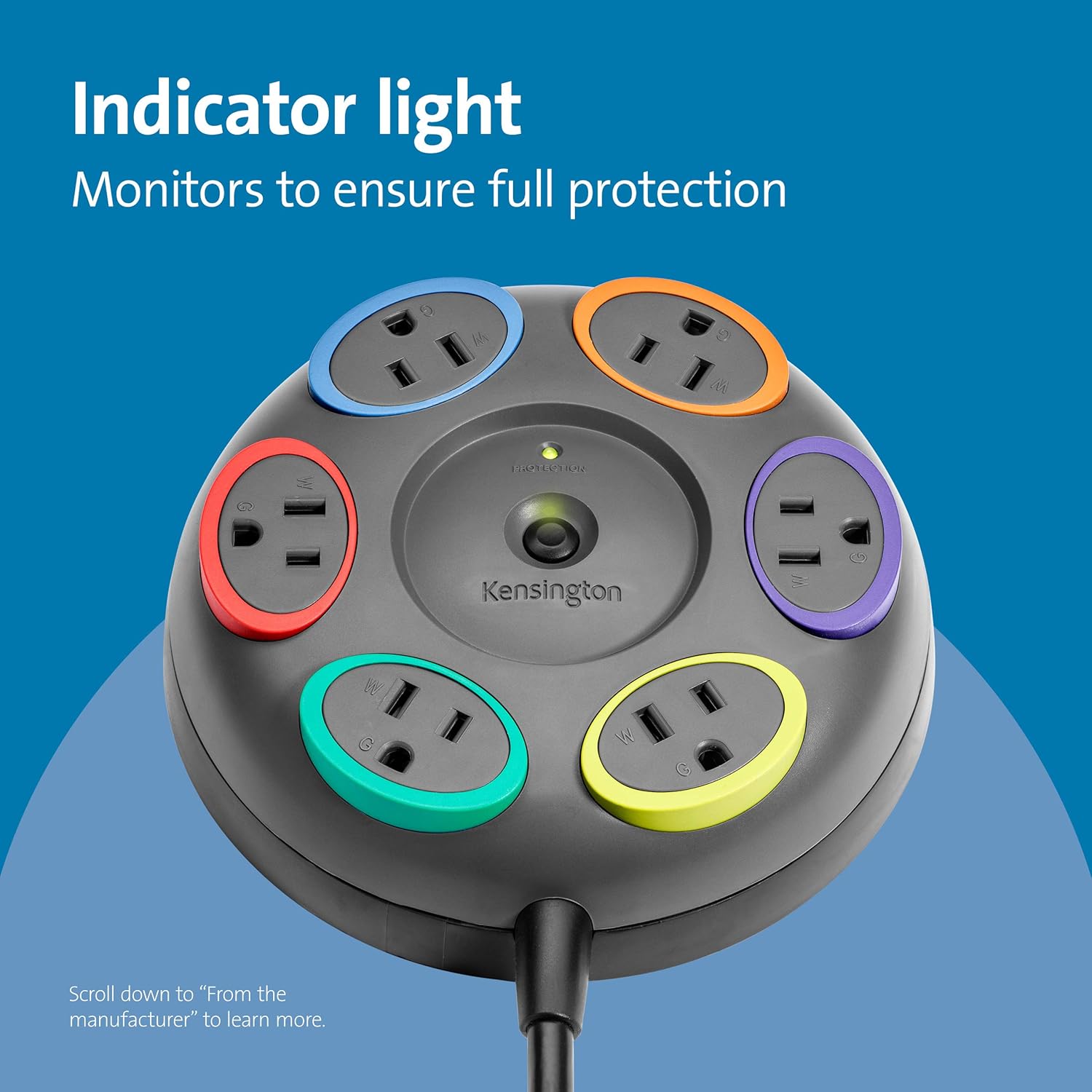 Kensington SmartSockets 6-Outlet, 16-Foot Cord, & 1500 Joules Tabletop Surge Protector (K62634NA) 16-Foot Cord Tabletop