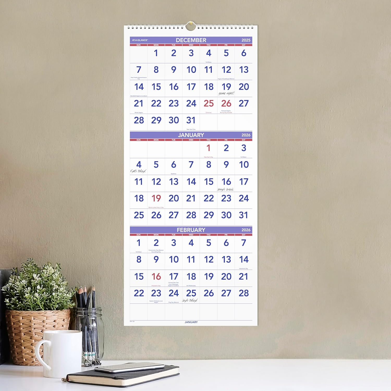 AT-A-GLANCE Three-Month Reference Wall Calendar