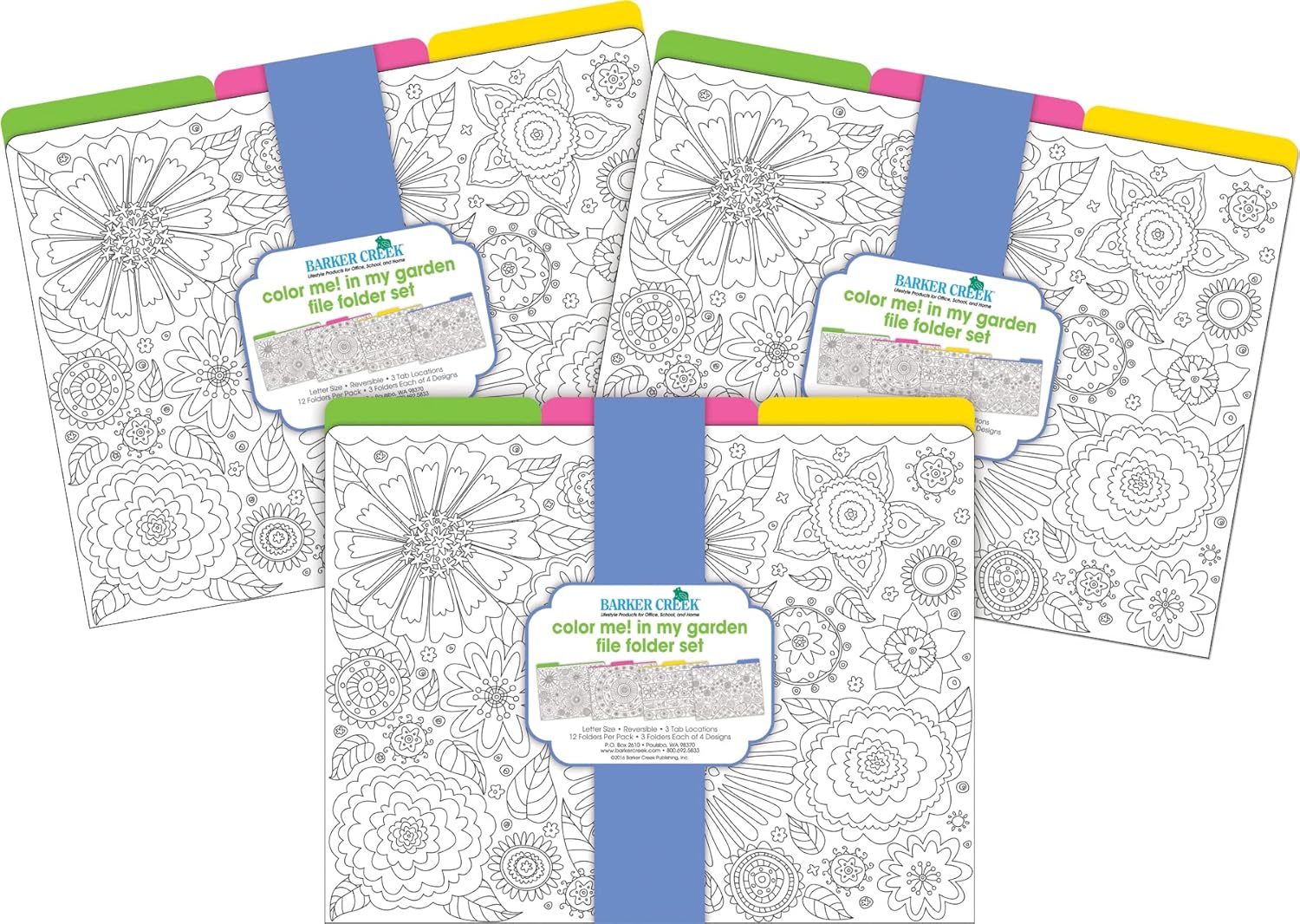 Barker Creek Designer File Folders Set of 36, Color Me! in My Garden, Multi-Design Set, Letter-Size, 1/3 Cut Tabs